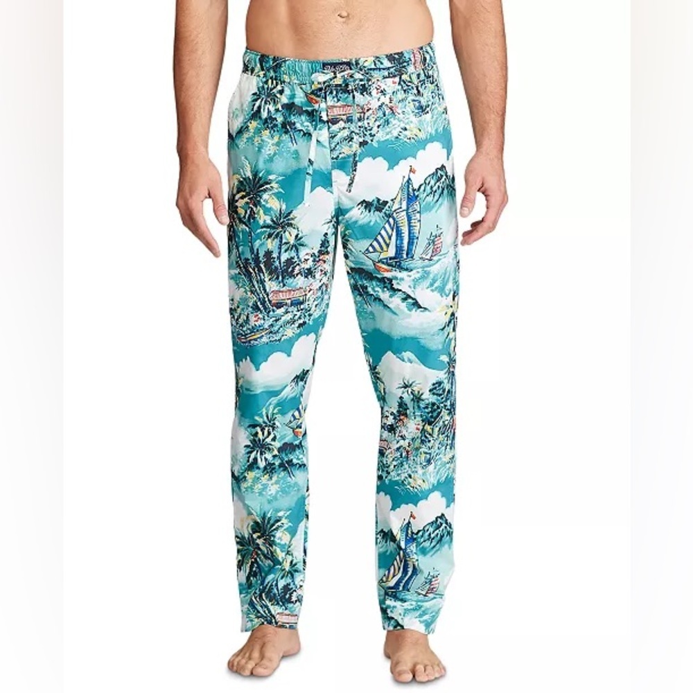 Polo Ralph Lauren Y2K Men's Tropical-Print Pajama Pants in Turquoise Blue